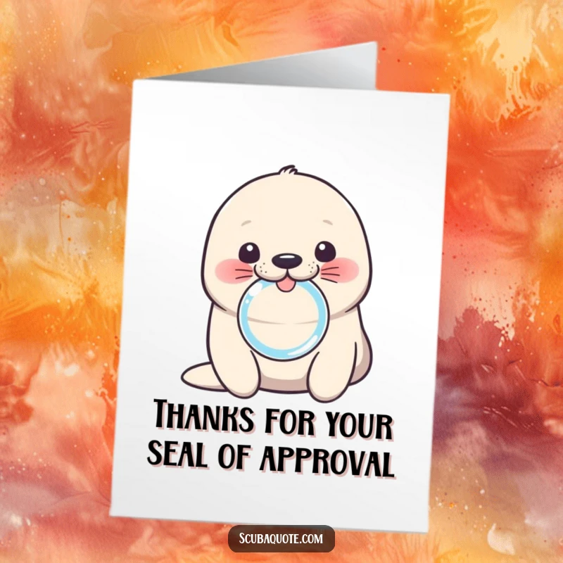 Funny Free Printable Thank You Card: Cute seal pup blowing a bubble ring with its nose, a cute thank you.