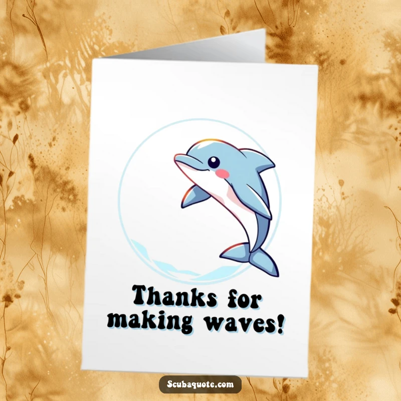 Funny Free Printable Thank You Card: Playful dolphin leaping through light, sending thanks with flair!