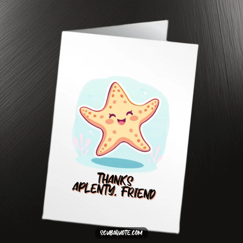 Free Printable Thank You Card featuring a cheerful starfish dancing underwater, perfect for expressing gratitude with joy.