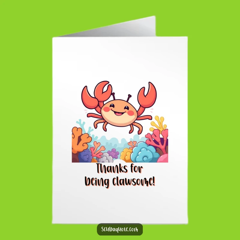 Free Printable Funny Thank You Card: Smiling Crab Reef Dweller for a Grateful Downloadable Gift