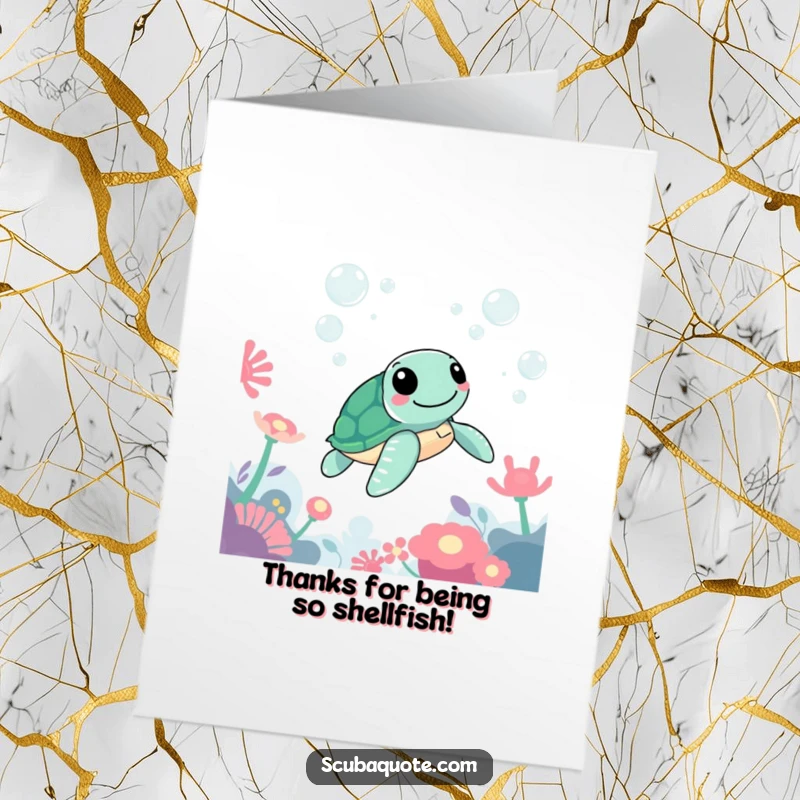 Funny Free Printable Thank You Card: A cheerful sea turtle glides, offering a peaceful thank you.