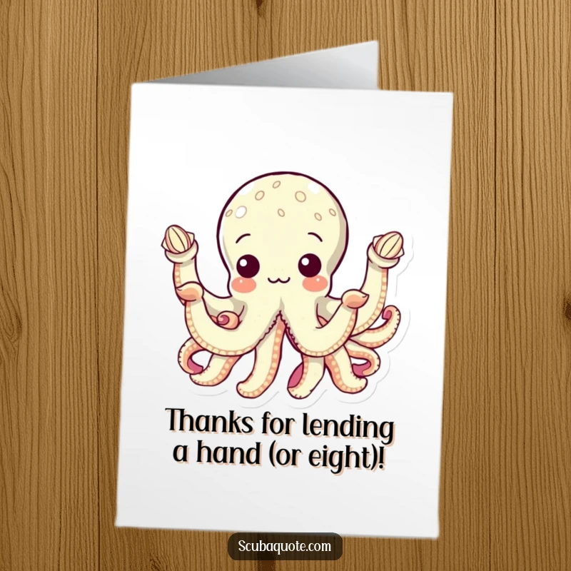 Funny Free Printable Thank You Card: An octopus with eight arms, each carefully holding a seashell, a charming way to say thanks.