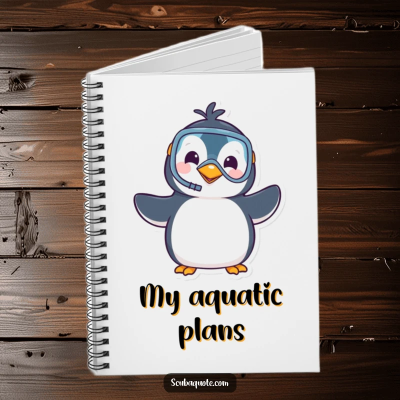 Funny notebook featuring a playful penguin in snorkel gear, ready to dive into note-taking and adventures.