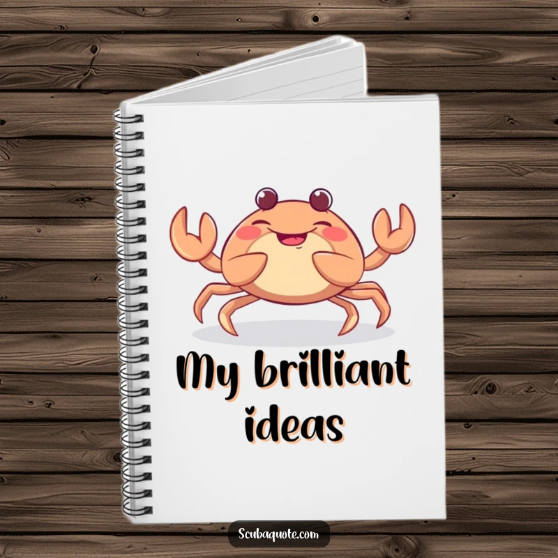 Funny notebook adorned with a giggling crab wiggling its claws, perfect for capturing ideas with a touch of playful, humorous charm.