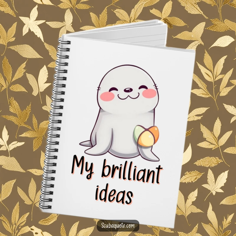 Funny notebook with a seal in fits of giggles, balancing a small, colorful ball on its nose, ready to capture your thoughts.