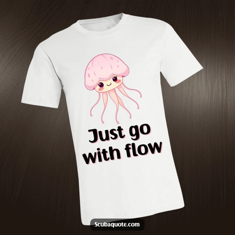 Funny smiling jellyfish serenely floating with glowing tendrils on a comfortable t-shirt, perfect for calm days.