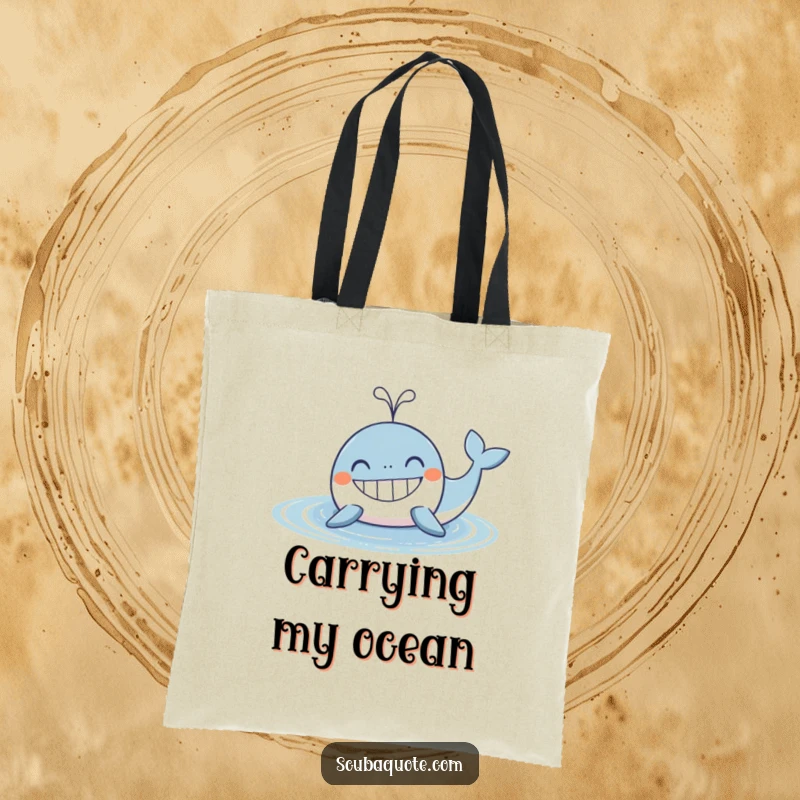 Funny Whale Tote Bag: A grinning whale spouts water, perfect for carrying books or groceries with a splash of humor.